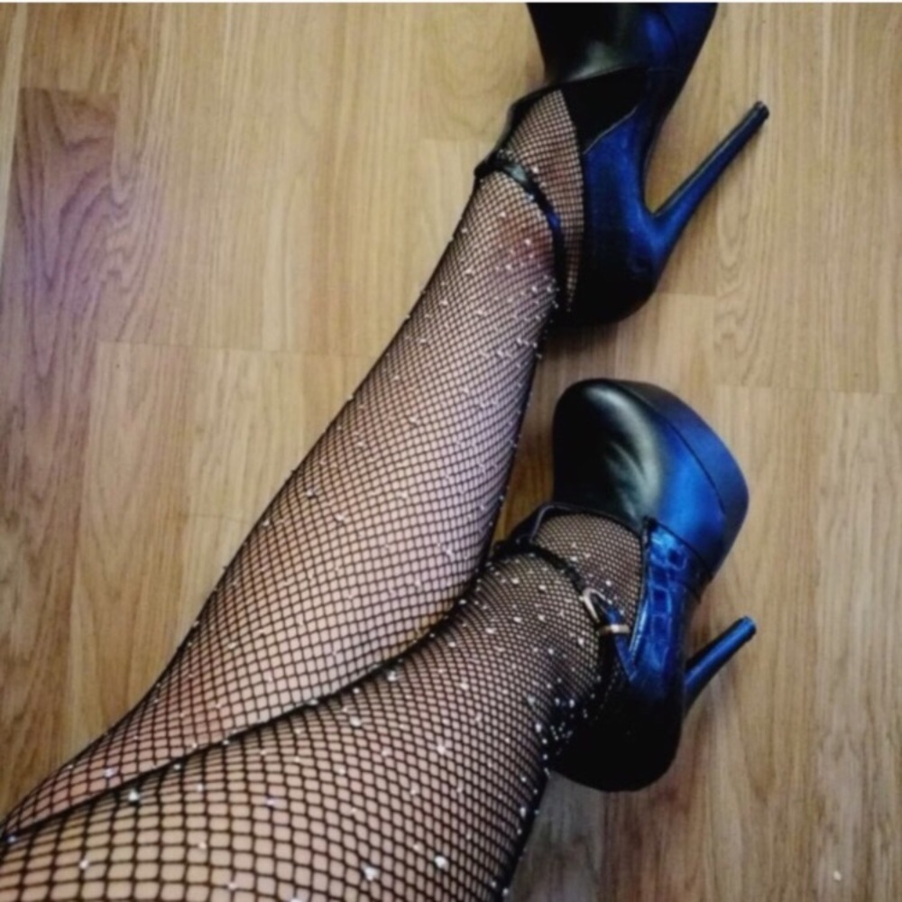 NEW Crotchless Rhinestone Fishnet Garter Tights - Picture 8 of 8